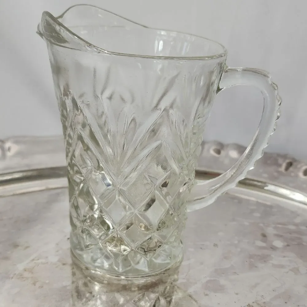Vintage Pressed Glass Pitcher Creamer Pineapple Pattern